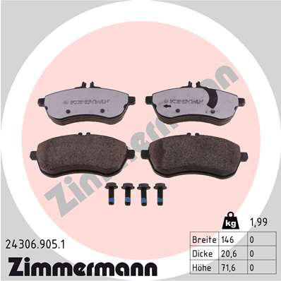 Комплект тормозных колодок дисковый тормоз rdz ZIMMERMANN 24306.905.1