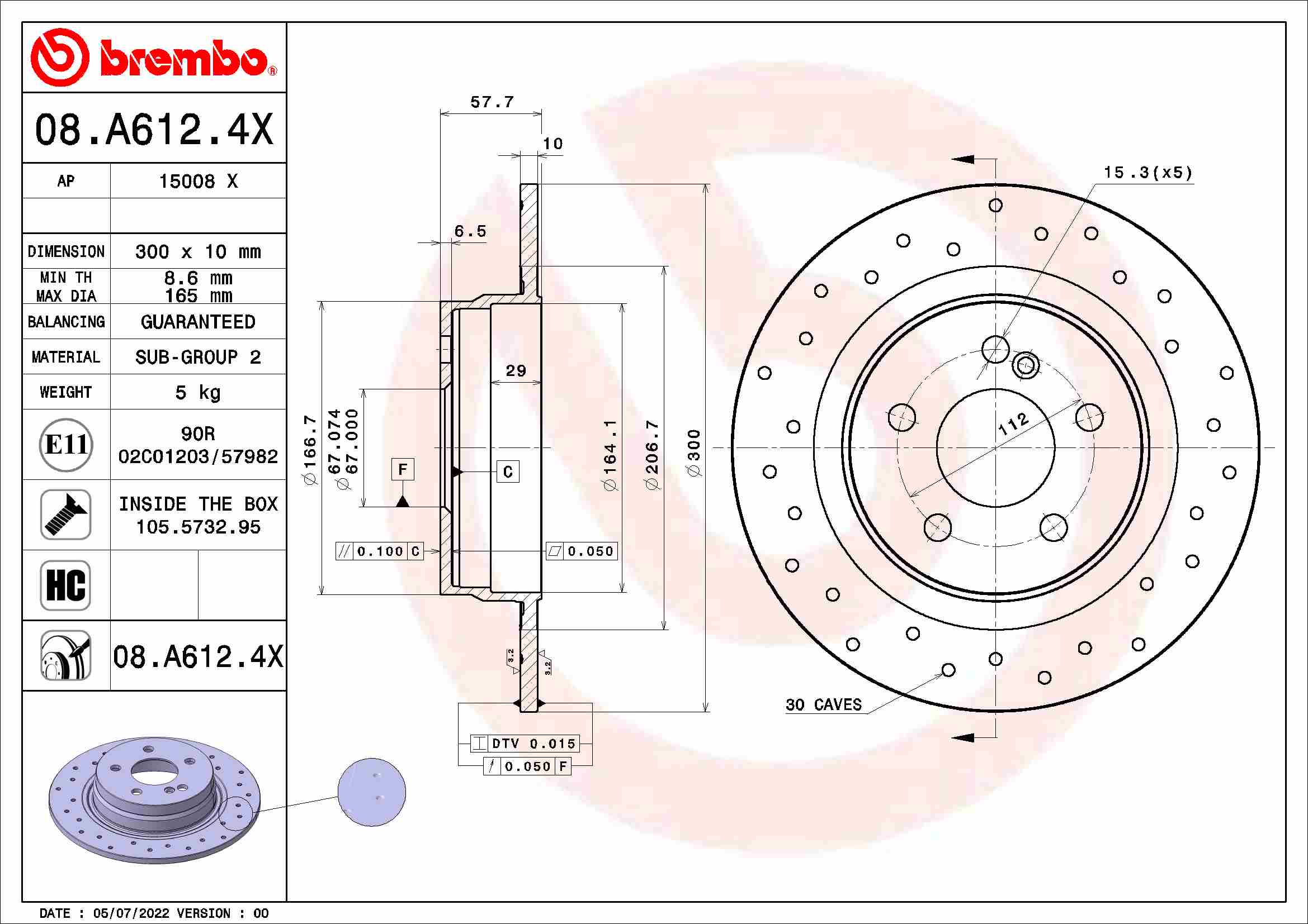 Тормозной диск xtra line - xtra BREMBO 08.A612.4X