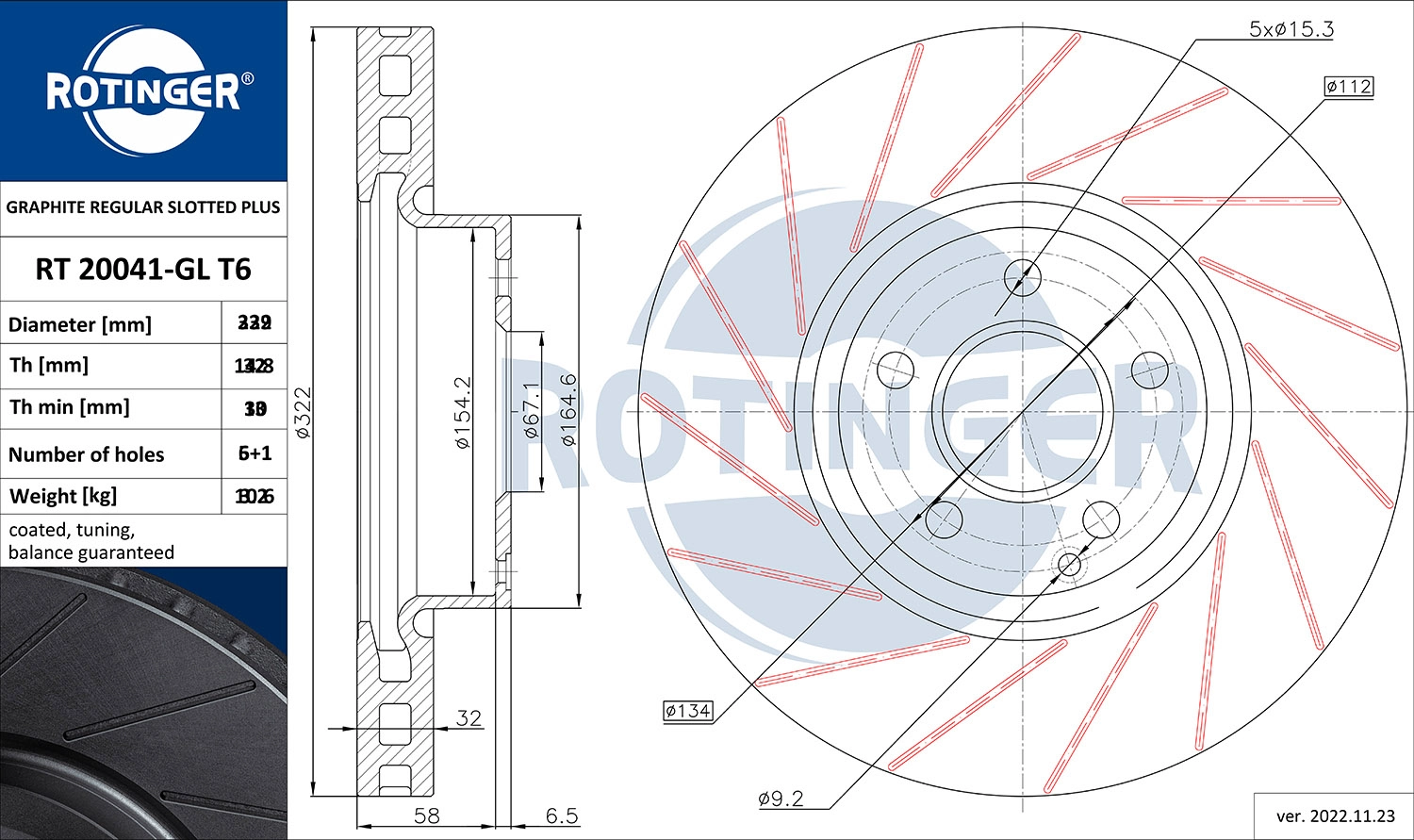 Тормозной диск graphite regular slotted plus ROTINGER RT 20720-GL T6