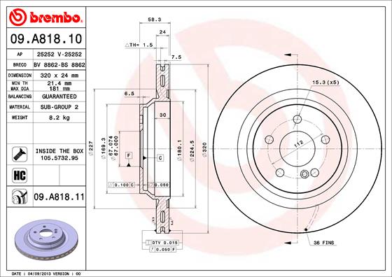 Тормозной диск prime line BREMBO 09.A818.10