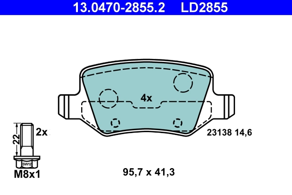 Комплект тормозных колодок дисковый тормоз ate ceramic ATE 13.0470-2855.2
