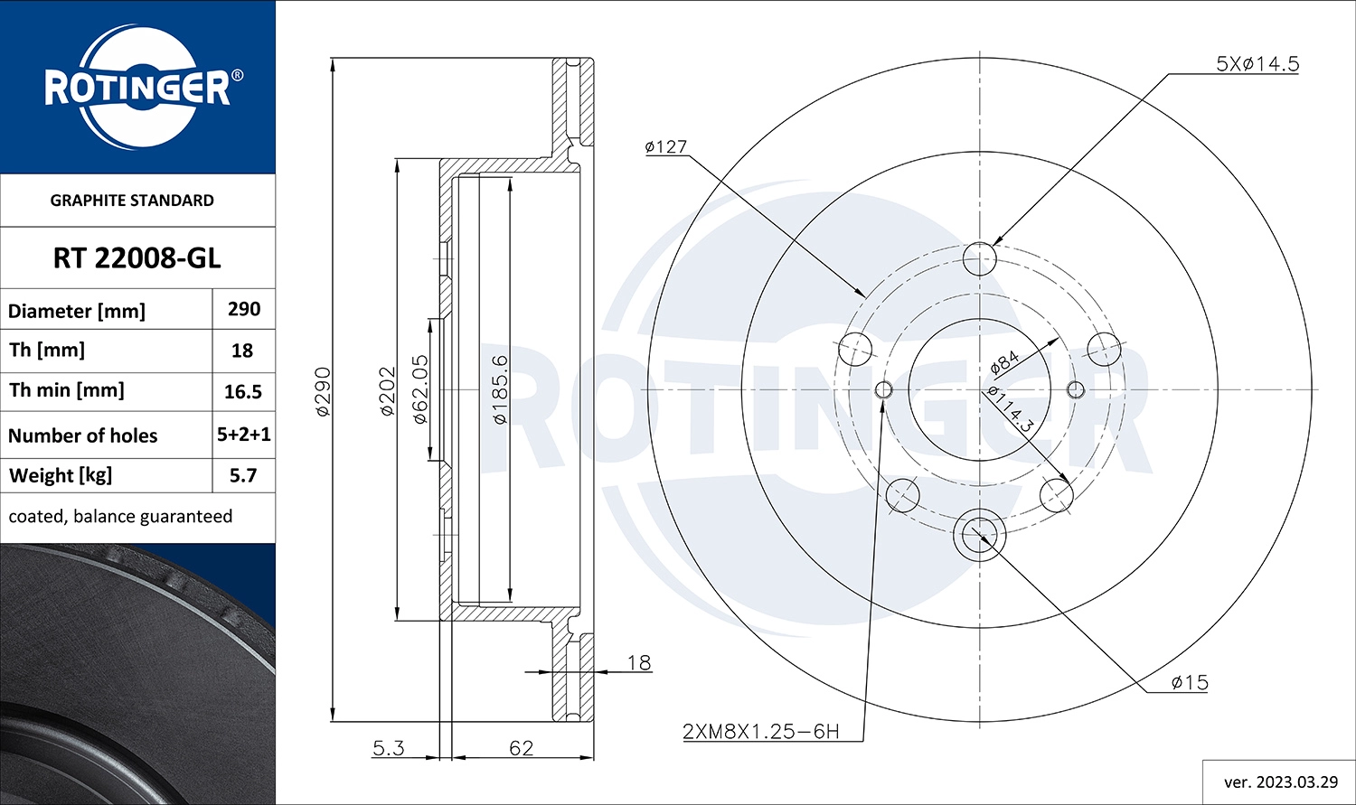 Тормозной диск graphite line ROTINGER RT 22008-GL