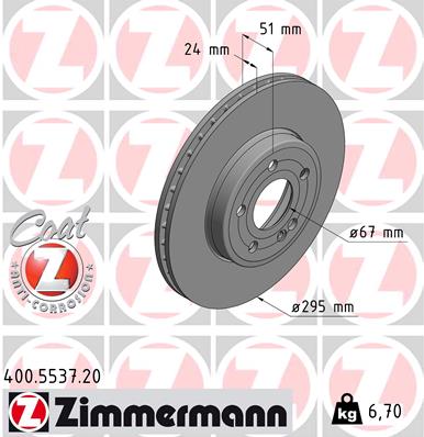 Тормозной диск coat z ZIMMERMANN 400.5537.20