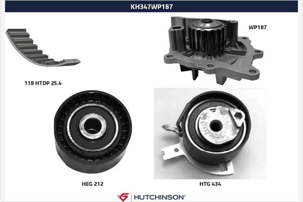 Водяной насос + комплект зубчатого ремня HUTCHINSON KH 347WP187