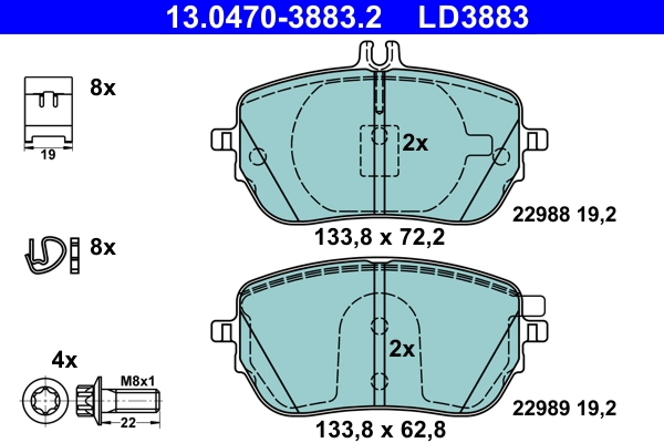 Комплект тормозных колодок дисковый тормоз ate ceramic ATE 13.0470-3883.2