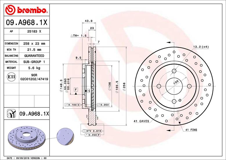 Тормозной диск xtra line - xtra BREMBO 09.A968.1X