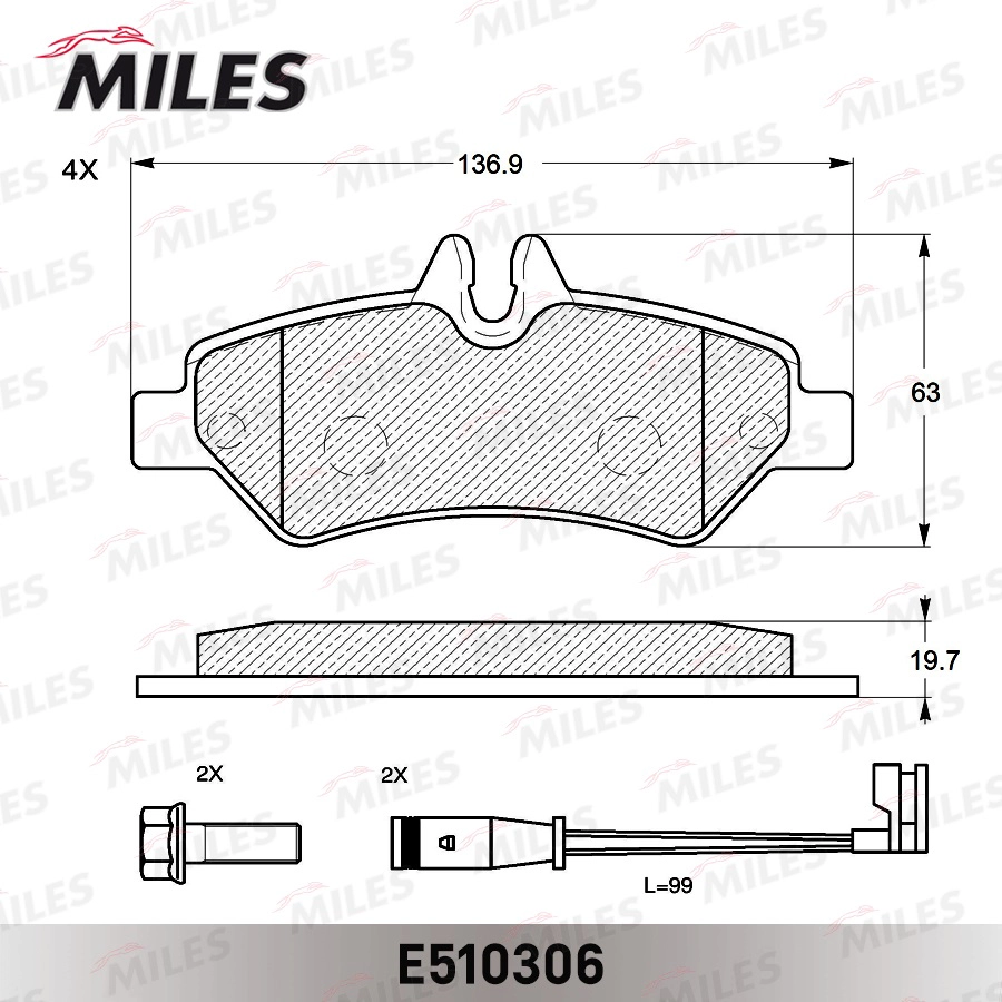 Комплект тормозных колодок дисковый тормоз MILES E510306