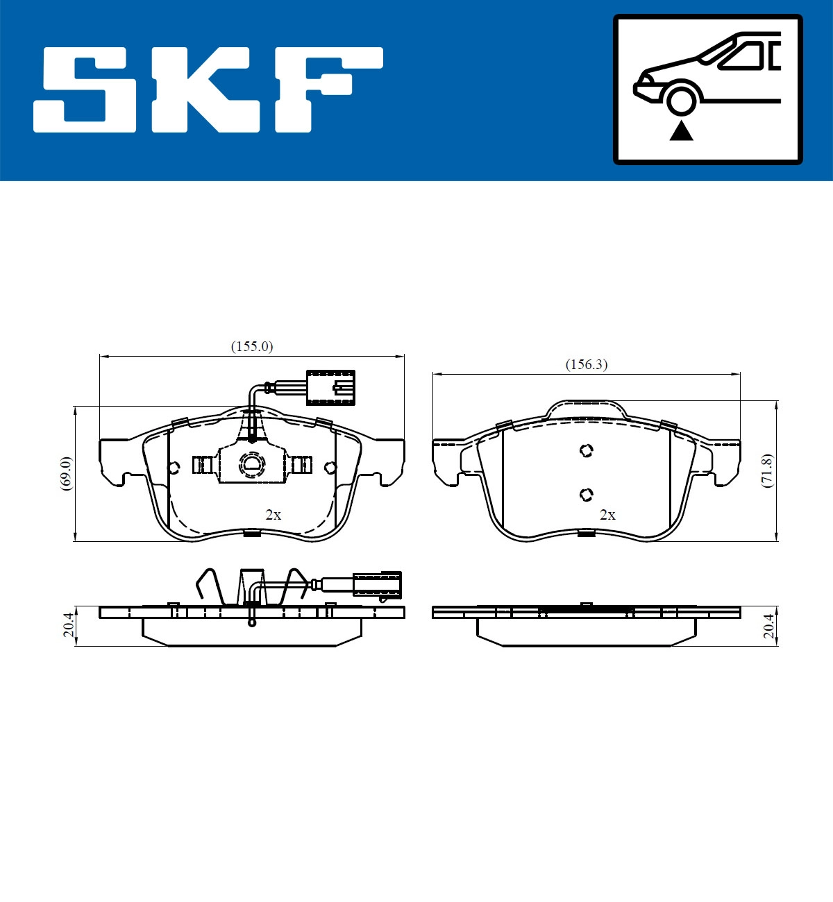 Комплект тормозных колодок дисковый тормоз SKF VKBP 80487 E