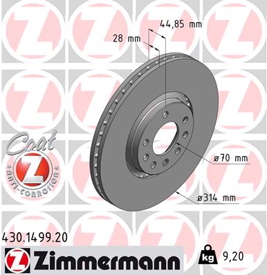 Тормозной диск coat z ZIMMERMANN 430.1499.20