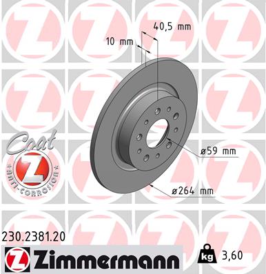 Тормозной диск coat z ZIMMERMANN 230.2381.20