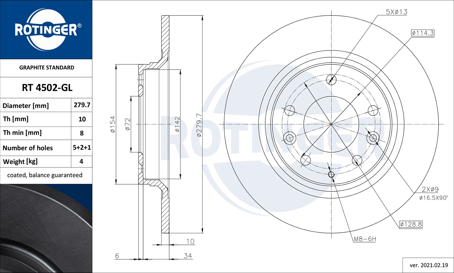Тормозной диск graphite line ROTINGER RT 4502-GL