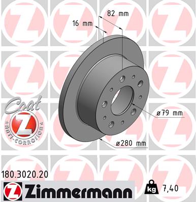 Тормозной диск coat z ZIMMERMANN 180.3020.20