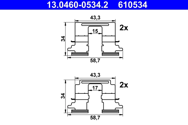 Комплектующие колодки дискового тормоза ATE 13.0460-0534.2