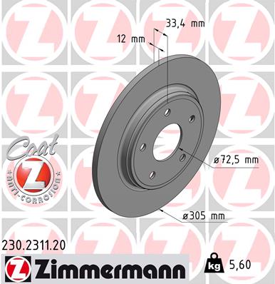 Тормозной диск coat z ZIMMERMANN 230.2311.20