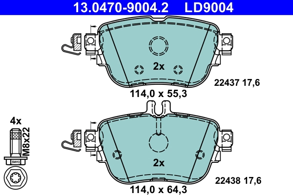 Комплект тормозных колодок дисковый тормоз ate ceramic ATE 13.0470-9004.2