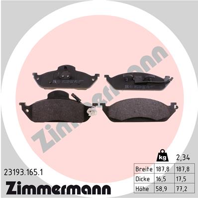 Комплект тормозных колодок дисковый тормоз ZIMMERMANN 23193.165.1
