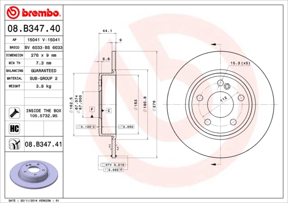 Тормозной диск prime line BREMBO 08.B347.40