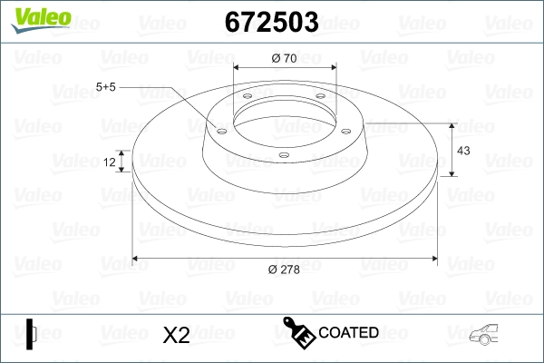 Тормозной диск coated VALEO 672503
