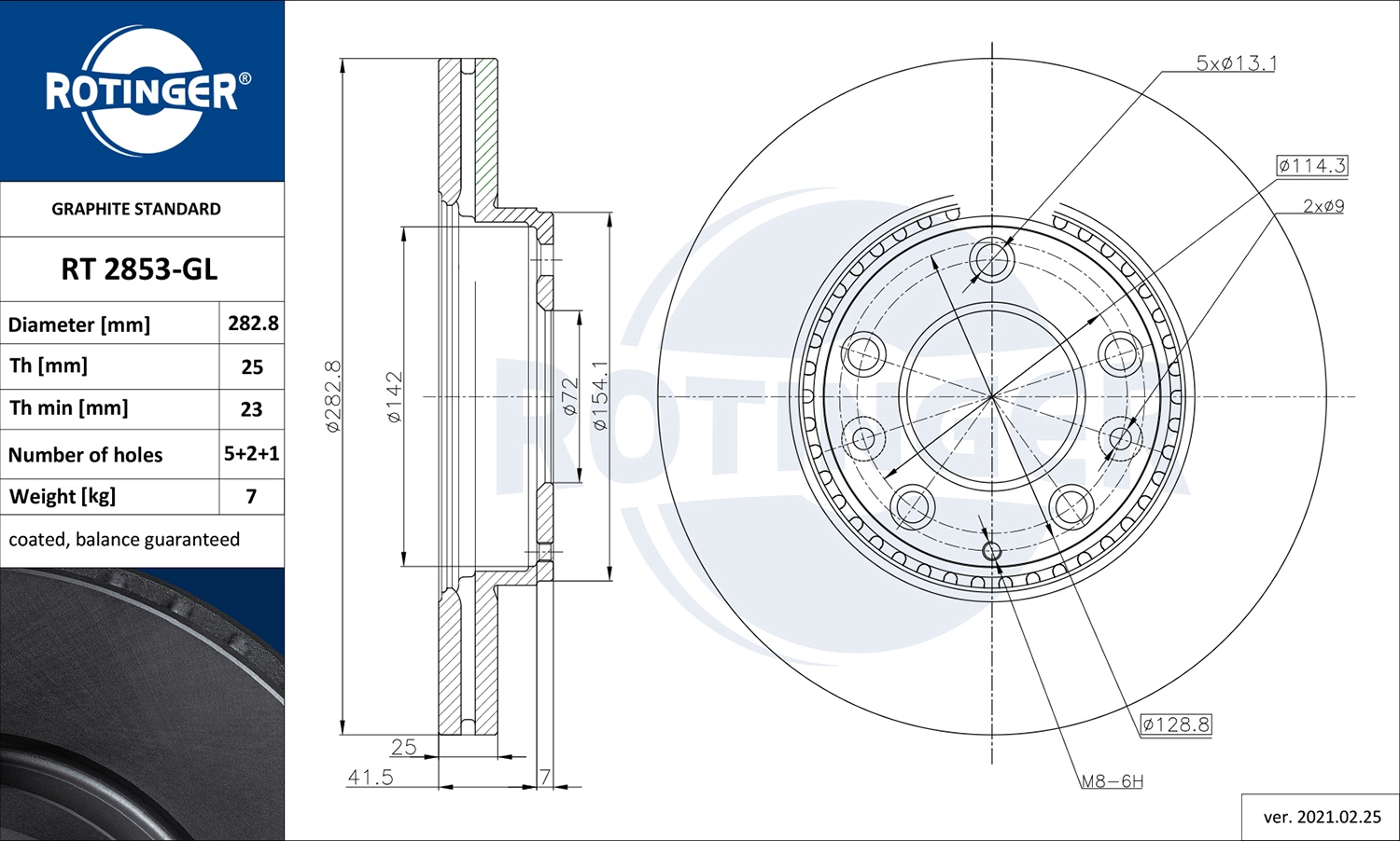 Тормозной диск graphite line ROTINGER RT 2853-GL
