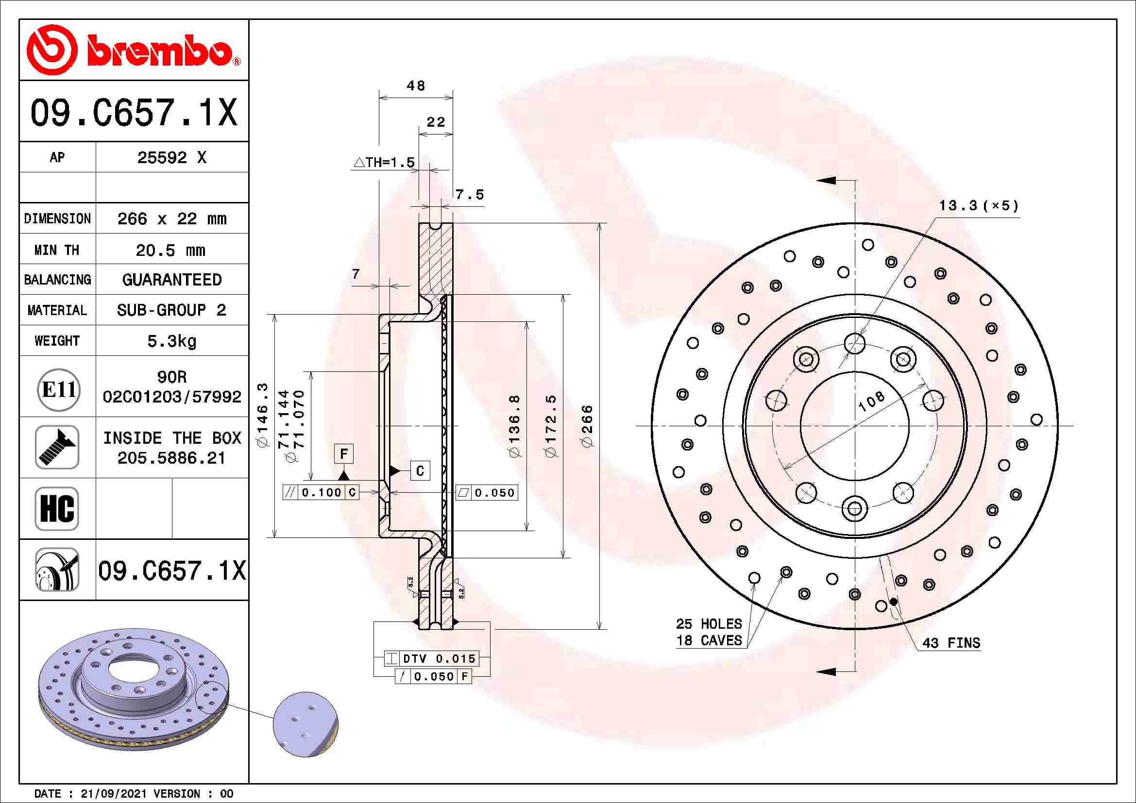 Тормозной диск xtra line - xtra BREMBO 09.C657.1X