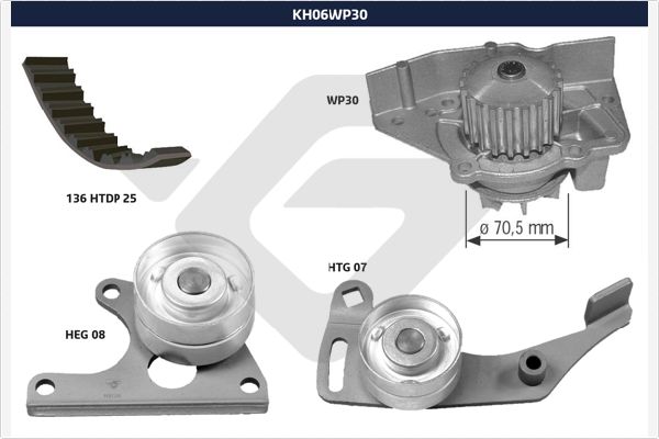 Водяной насос + комплект зубчатого ремня HUTCHINSON KH 06WP30