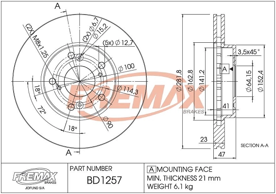 Тормозной диск FREMAX BD1257