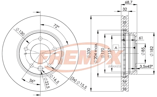 Тормозной диск FREMAX BD-3326