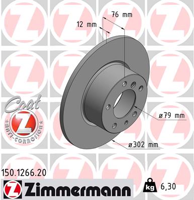 Диск тормозной перед. 302x12/76-5x120 ZIMMERMANN 150126620