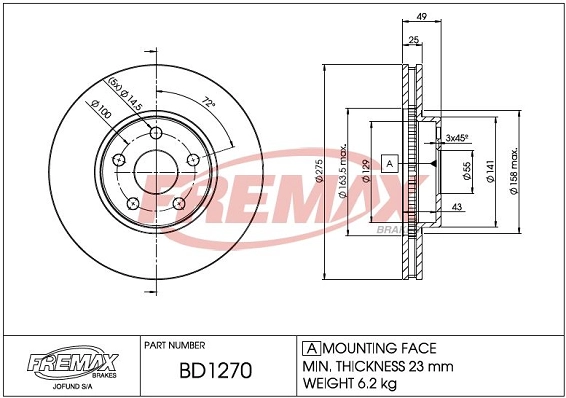 Тормозной диск FREMAX BD1270