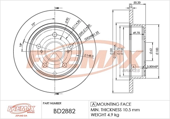 Тормозной диск FREMAX BD2882