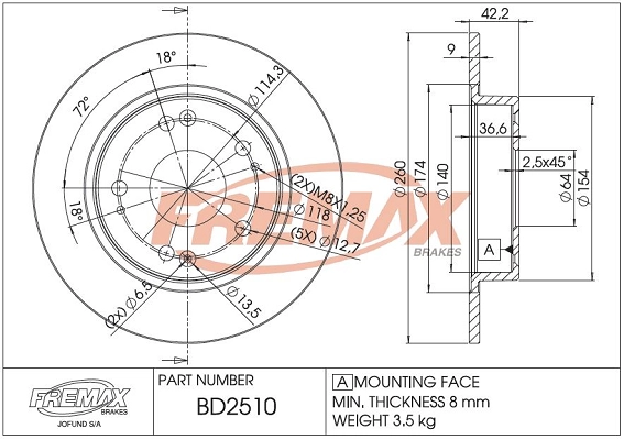 Тормозной диск FREMAX BD2510