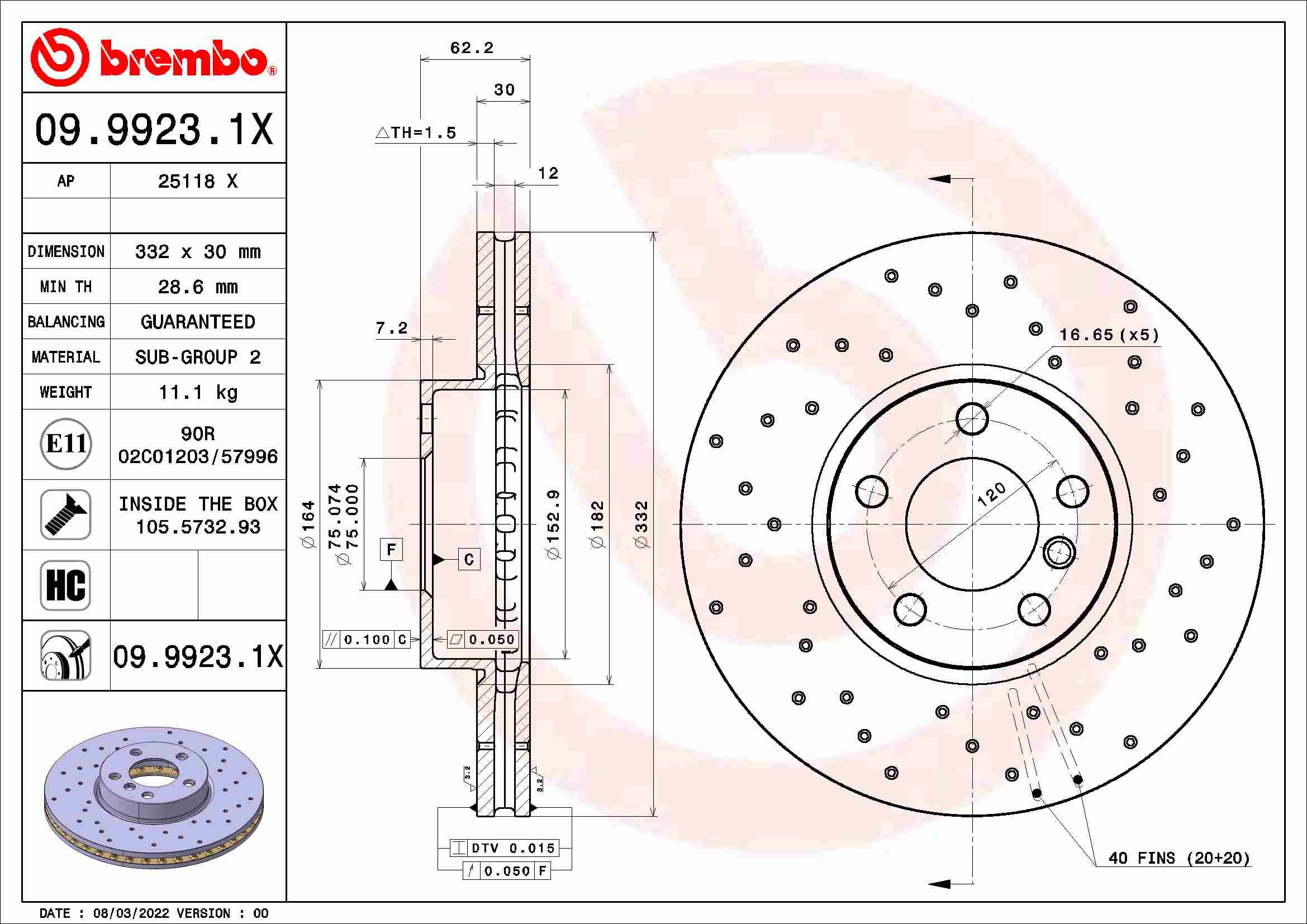 Тормозной диск BREMBO 09.9923.1X