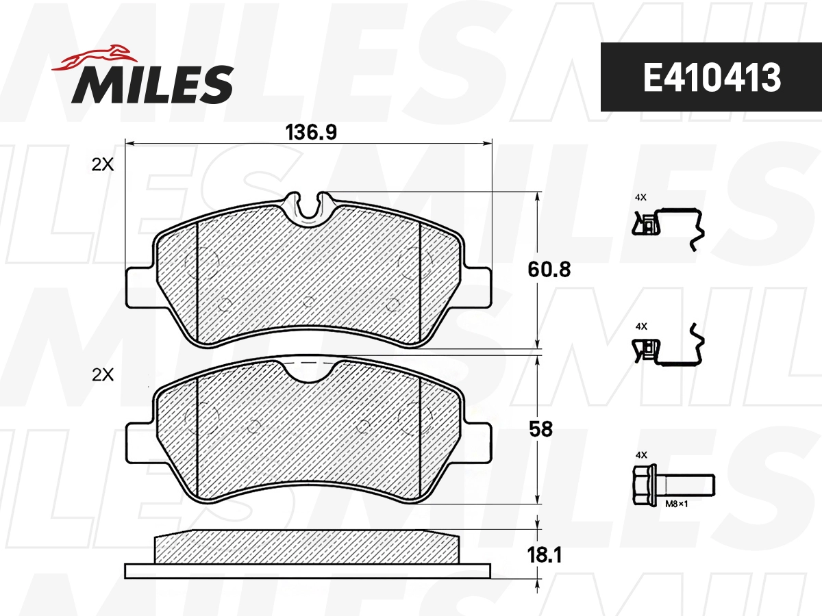 Комплект тормозных колодок дисковый тормоз MILES E410413