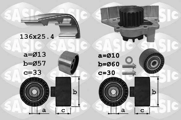 Водяной насос + комплект зубчатого ремня SASIC 3900033