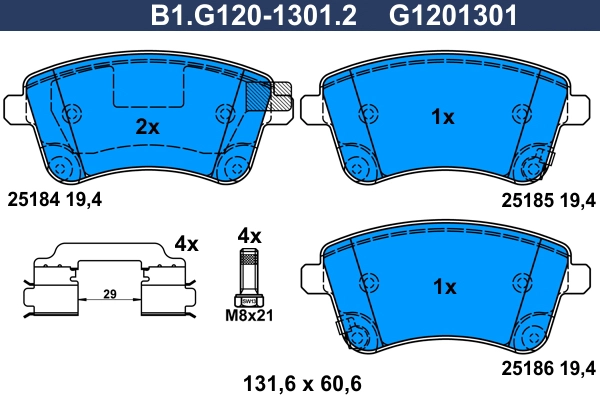 Комплект тормозных колодок дисковый тормоз GALFER B1.G120-1301.2