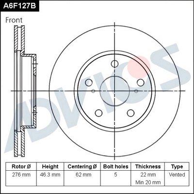 Тормозной диск ADVICS A6F127B