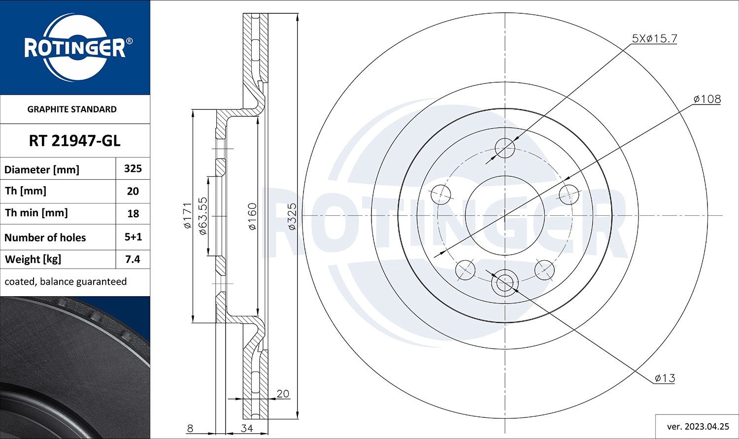 Тормозной диск ROTINGER RT 21947-GL