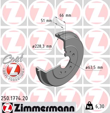 Тормозной барабан ZIMMERMANN 250.1774.20