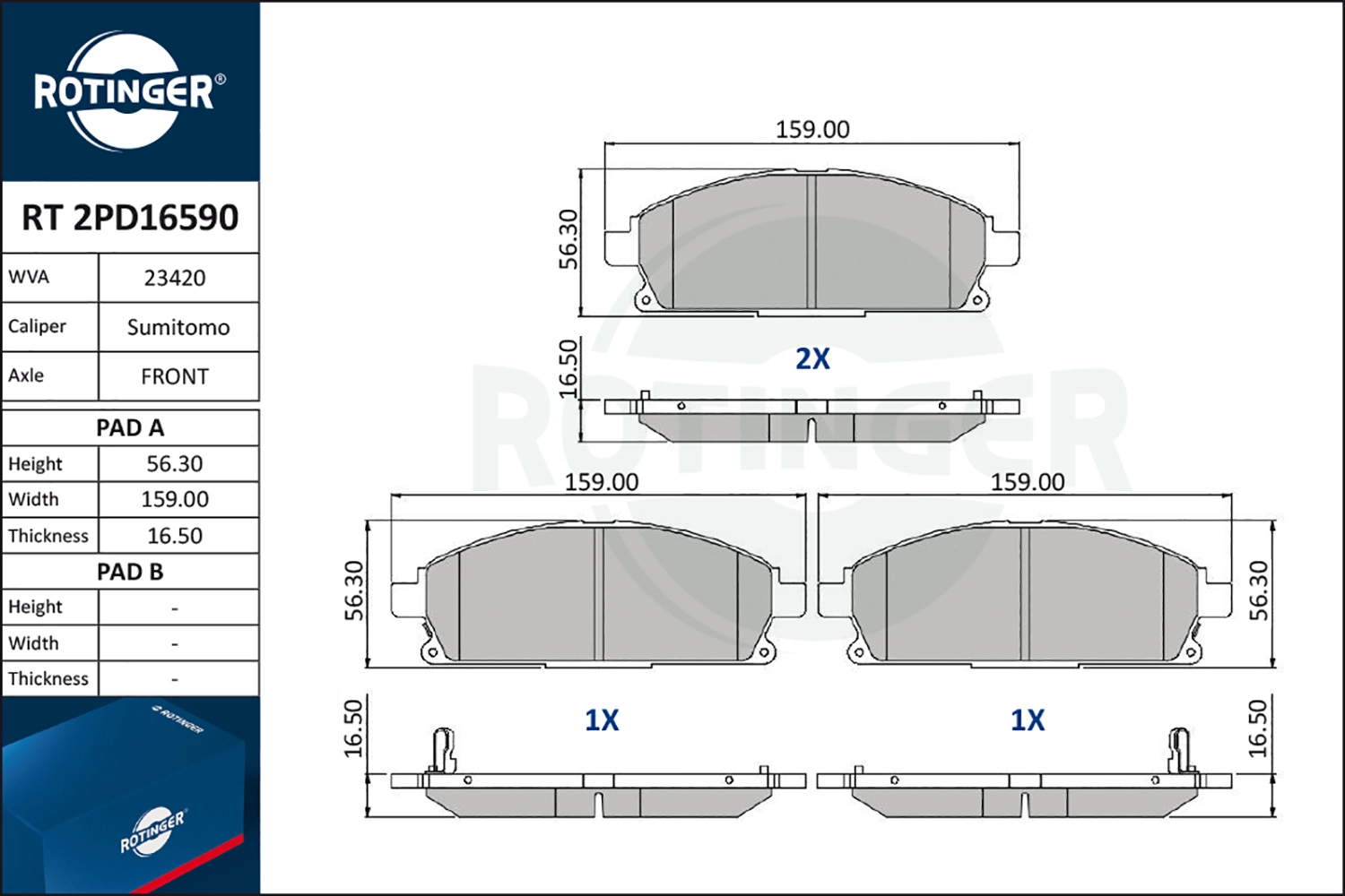 Комплект тормозных колодок дисковый тормоз ROTINGER RT 2PD16590