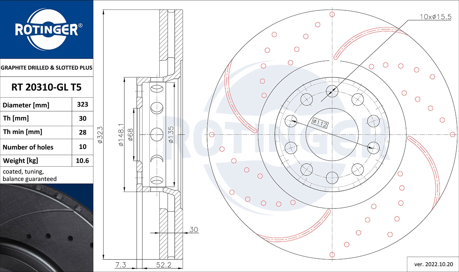 Тормозной диск ROTINGER RT 20310-GL T5