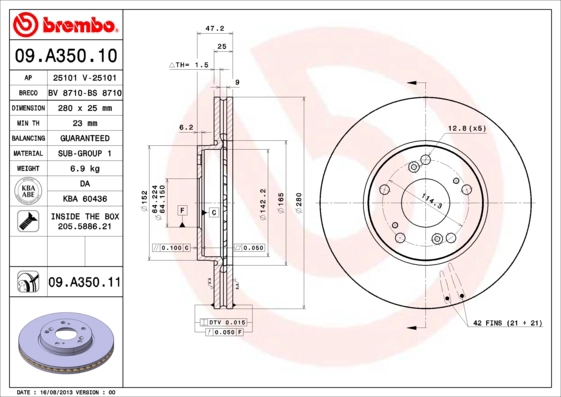 Тормозной диск BREMBO 09.A350.10