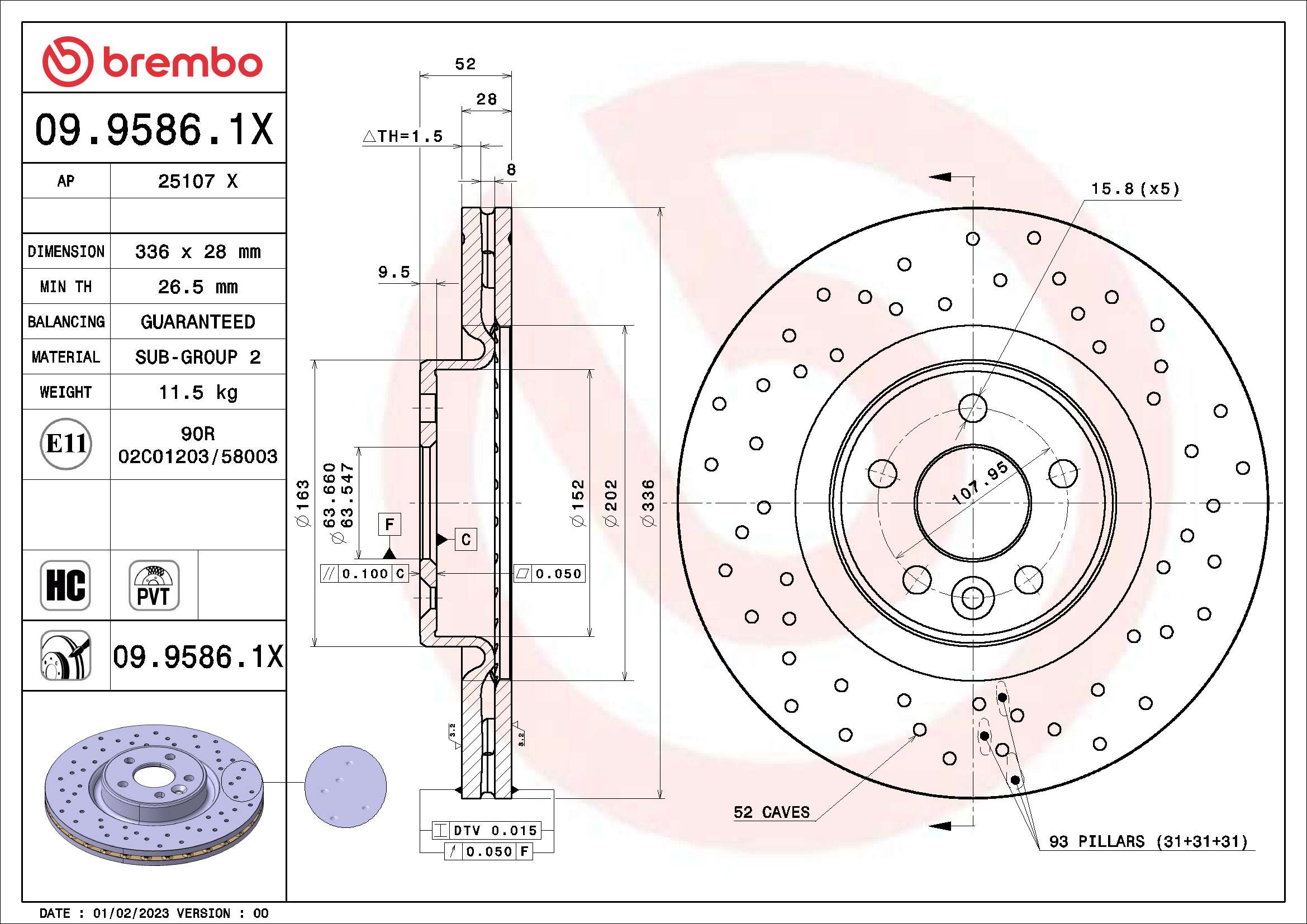 Тормозной диск BREMBO 09.9586.1X