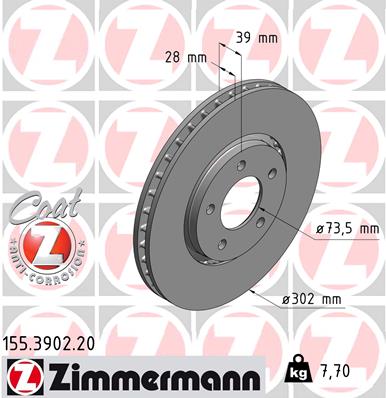 Тормозной диск ZIMMERMANN 155.3902.20
