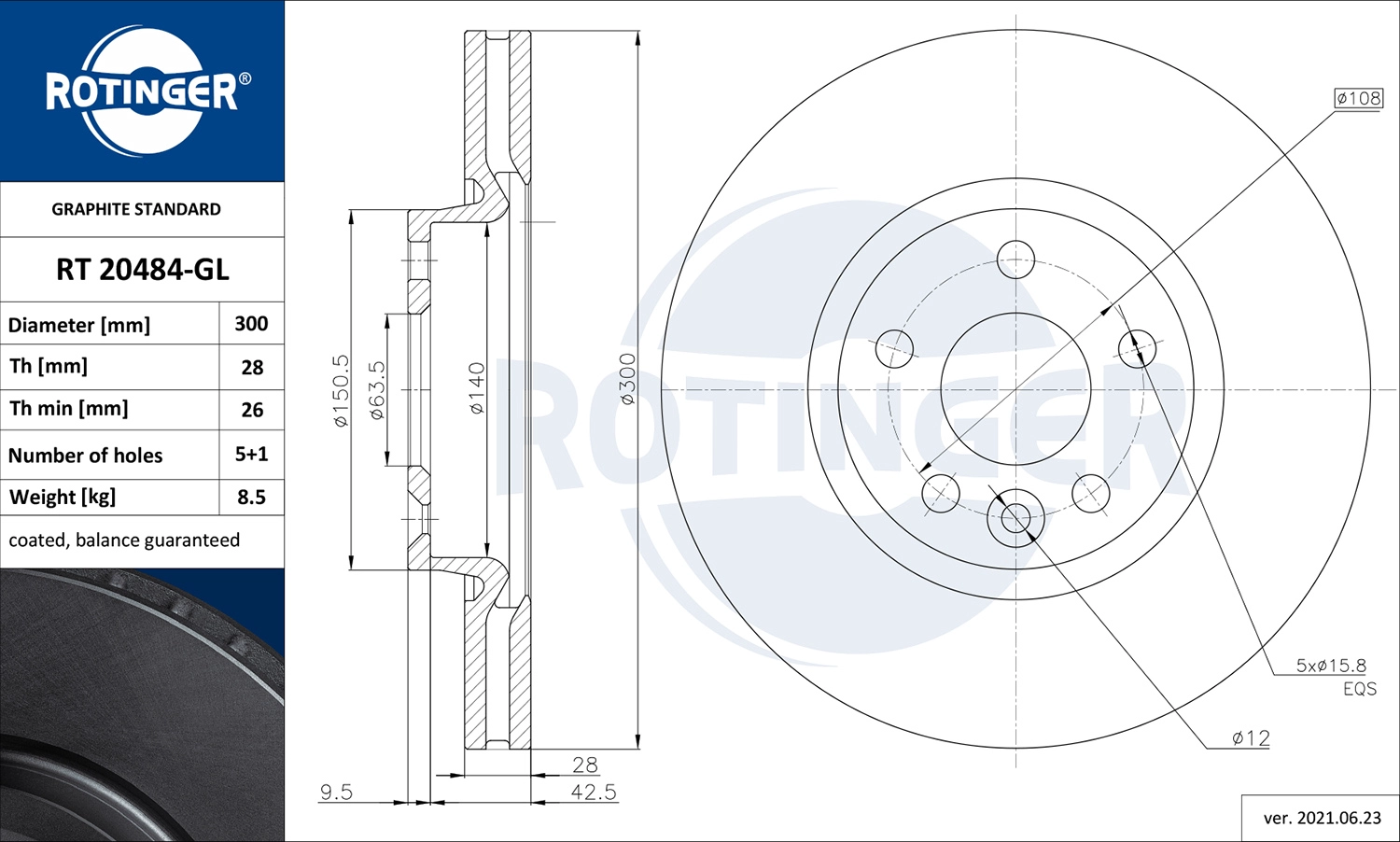 Тормозной диск ROTINGER RT 20484-GL
