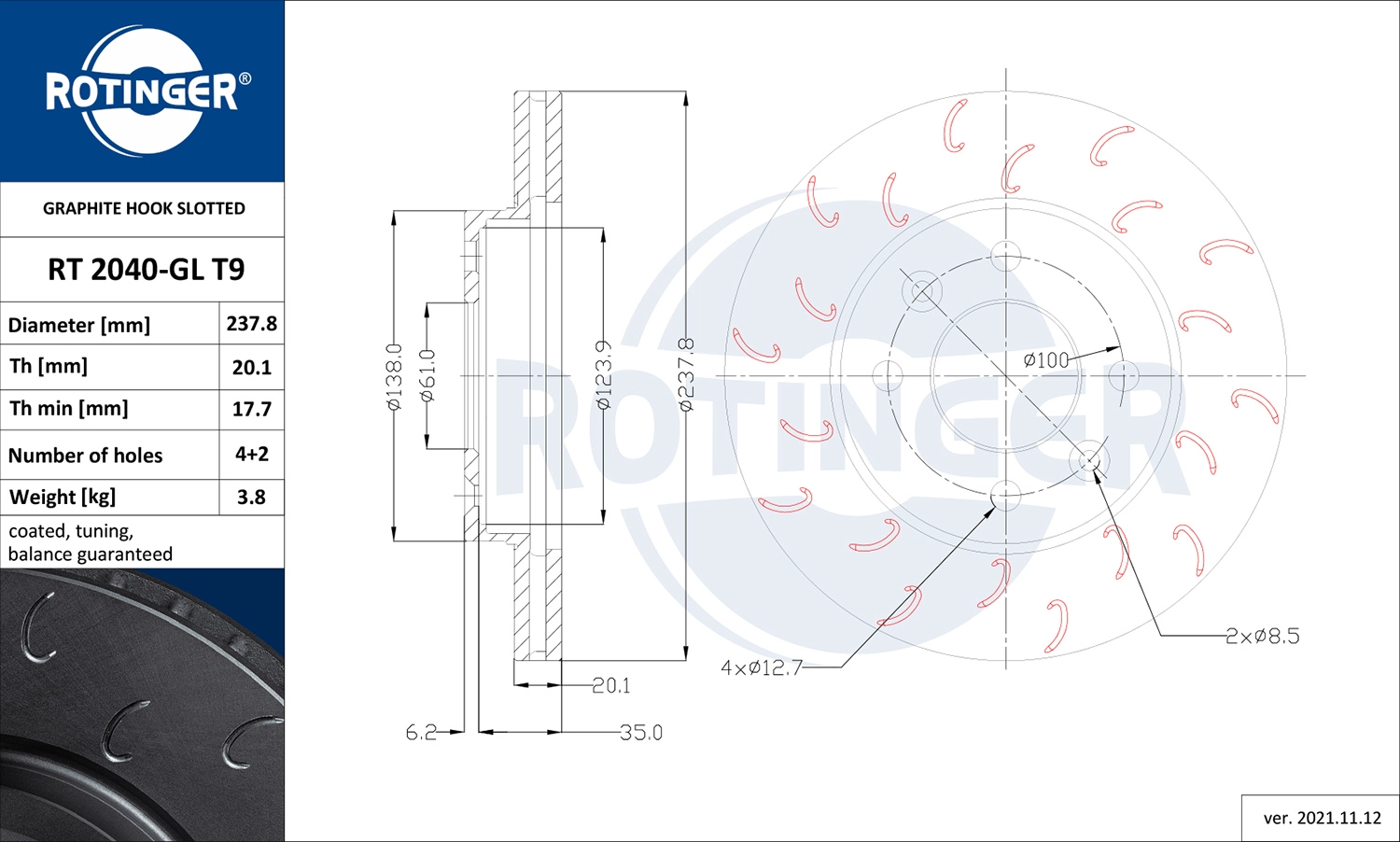 Тормозной диск ROTINGER RT 2040-GL T9