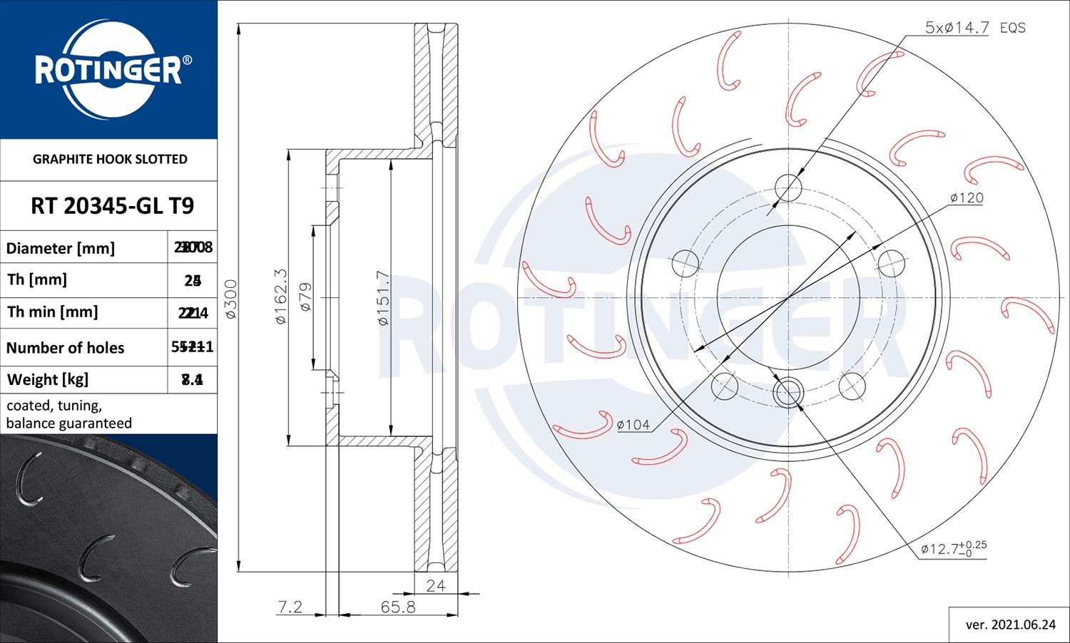 Тормозной диск ROTINGER RT 20345-GL T9