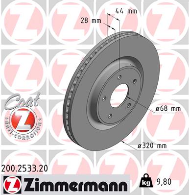 Тормозной диск coat z ZIMMERMANN 200.2533.20