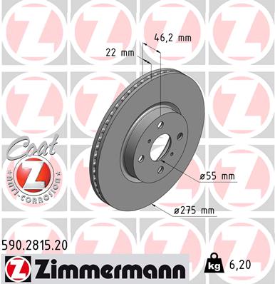 Тормозной диск coat z ZIMMERMANN 590.2815.20