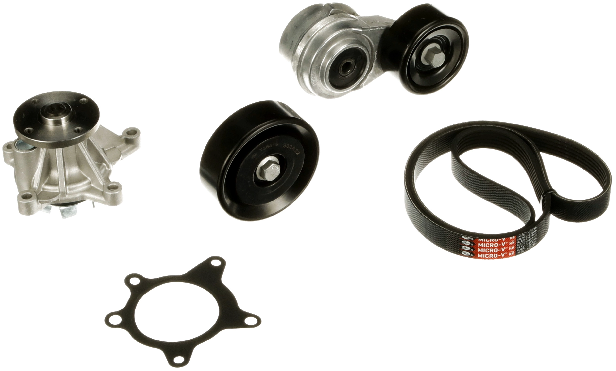Водяной насос + комплект ручейковых ремней micro-v kit GATES KP96PK2138