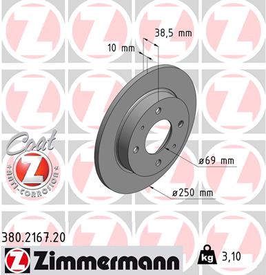 Тормозной диск coat z ZIMMERMANN 380.2167.20